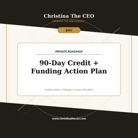 Christina The CEO luxury branded product cover for 90-Day Credit and Funding Action Plan
